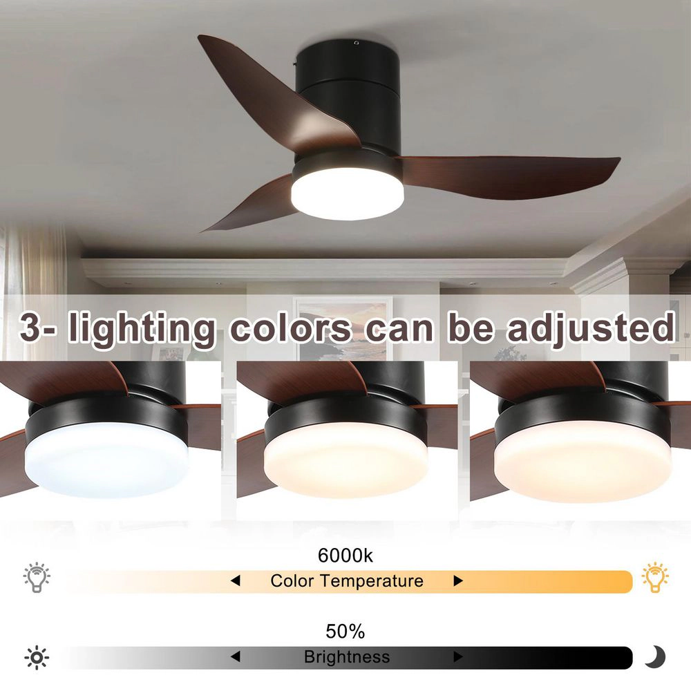 Flynama 36 in. Black Indoor Quiet DC Motor Flush Mount Standard Ceiling Fan with Light Remote Control 6-Speed Levels