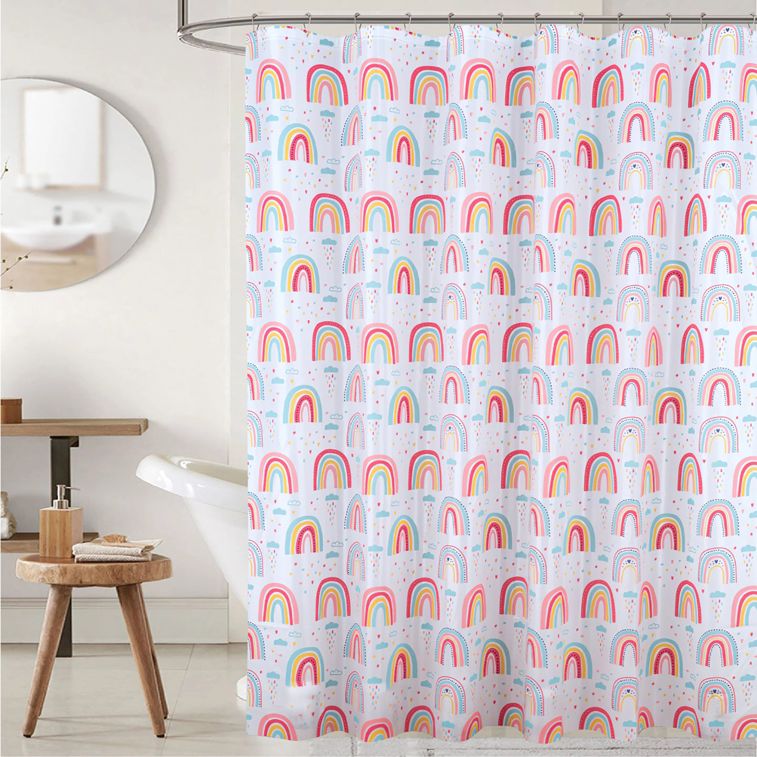 RT Designers Collection 90GSM Peva Glit Printed Rainbow Shower Curtain 70" x 72" Muticolor