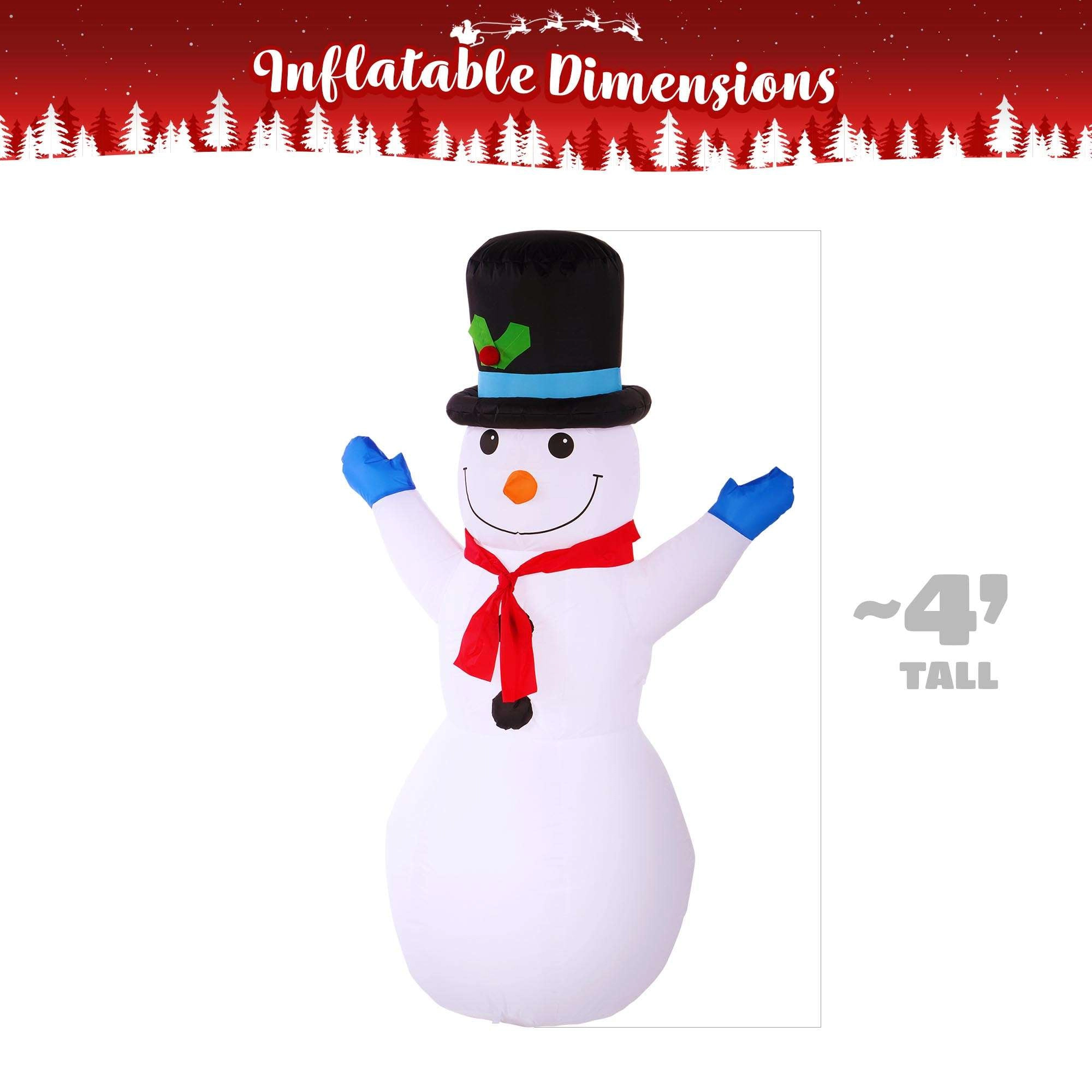 G128 4 ft Snowman Inflatable with LED Lights, Fast Inflate Outdoor Christmas Yard Decoration