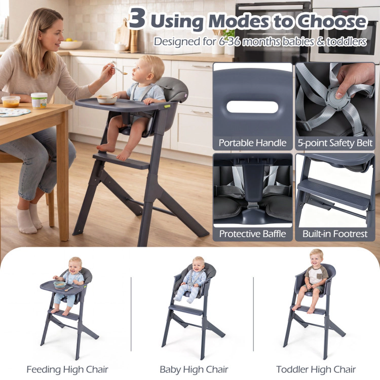SlickBlue Adjustable Toddler High Chair with Detachable Tray and Metal Frame