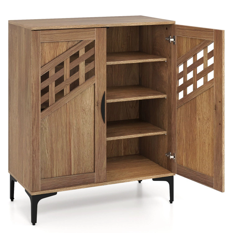 Hivvago 4 Tier Farmhouse Shoe Storage Cabinet with Removable Shelves and Metal Legs
