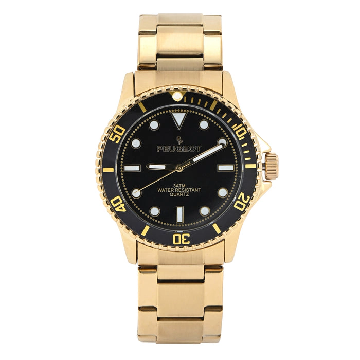 Peugeot Men's 40mm Sport Watch with Rotating Bezel-Stainless Steel Gold Bracelet