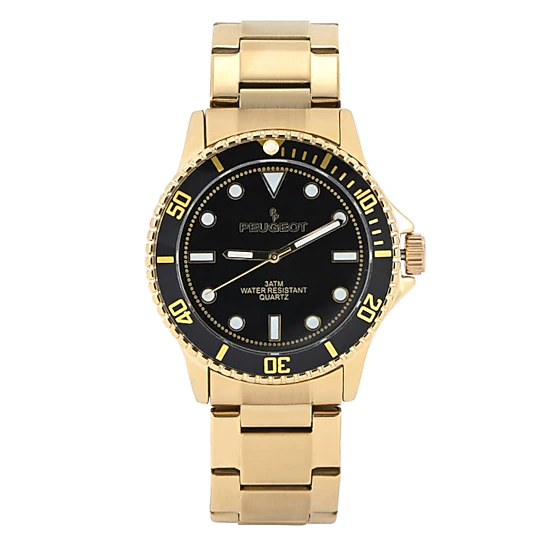 Peugeot Men's 40mm Sport Watch with Rotating Bezel-Stainless Steel Gold Bracelet