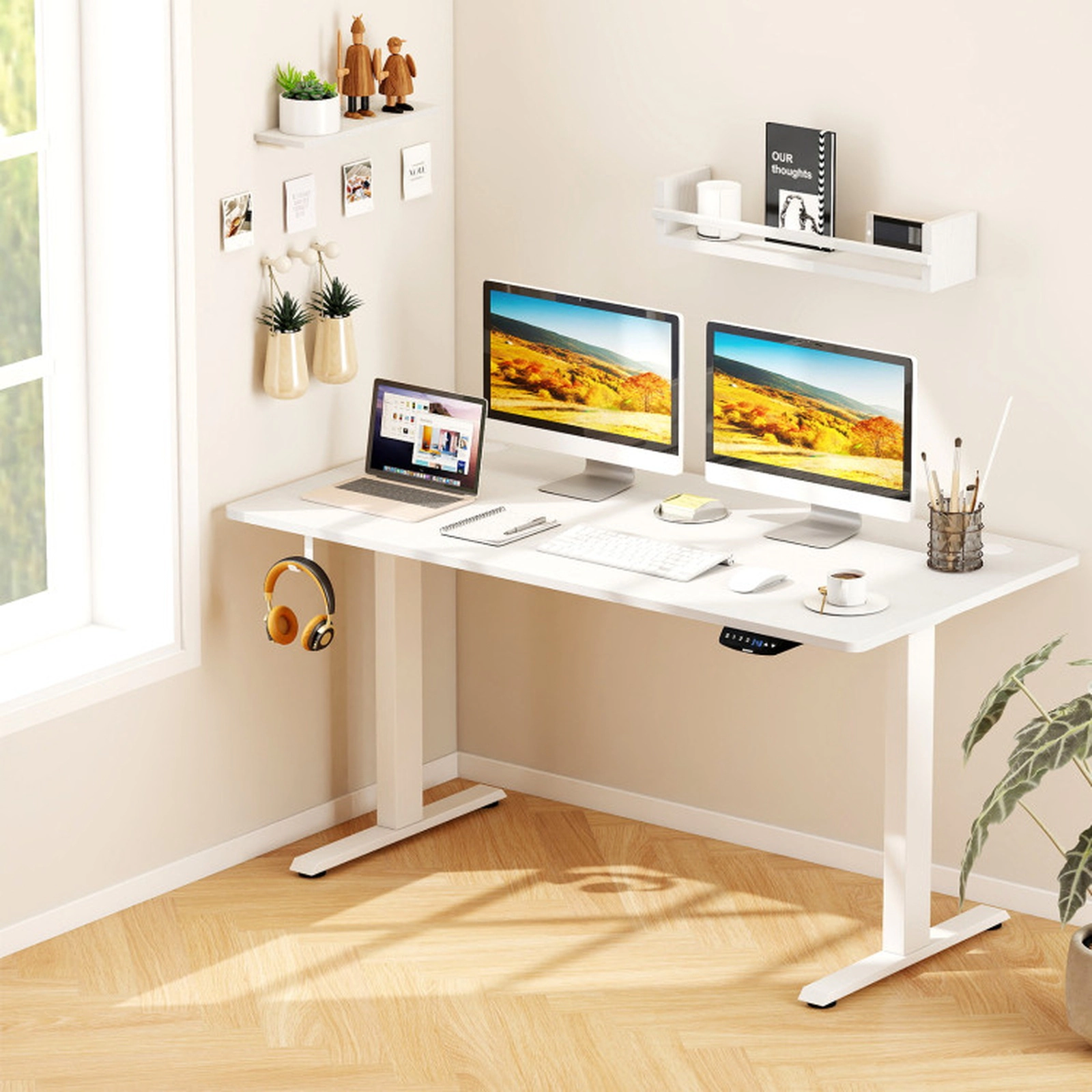 SUGIFT 200-lb Capacity 55-in x 28-in Thickened Universal Desk Table Top with 2 Cable Management Holes