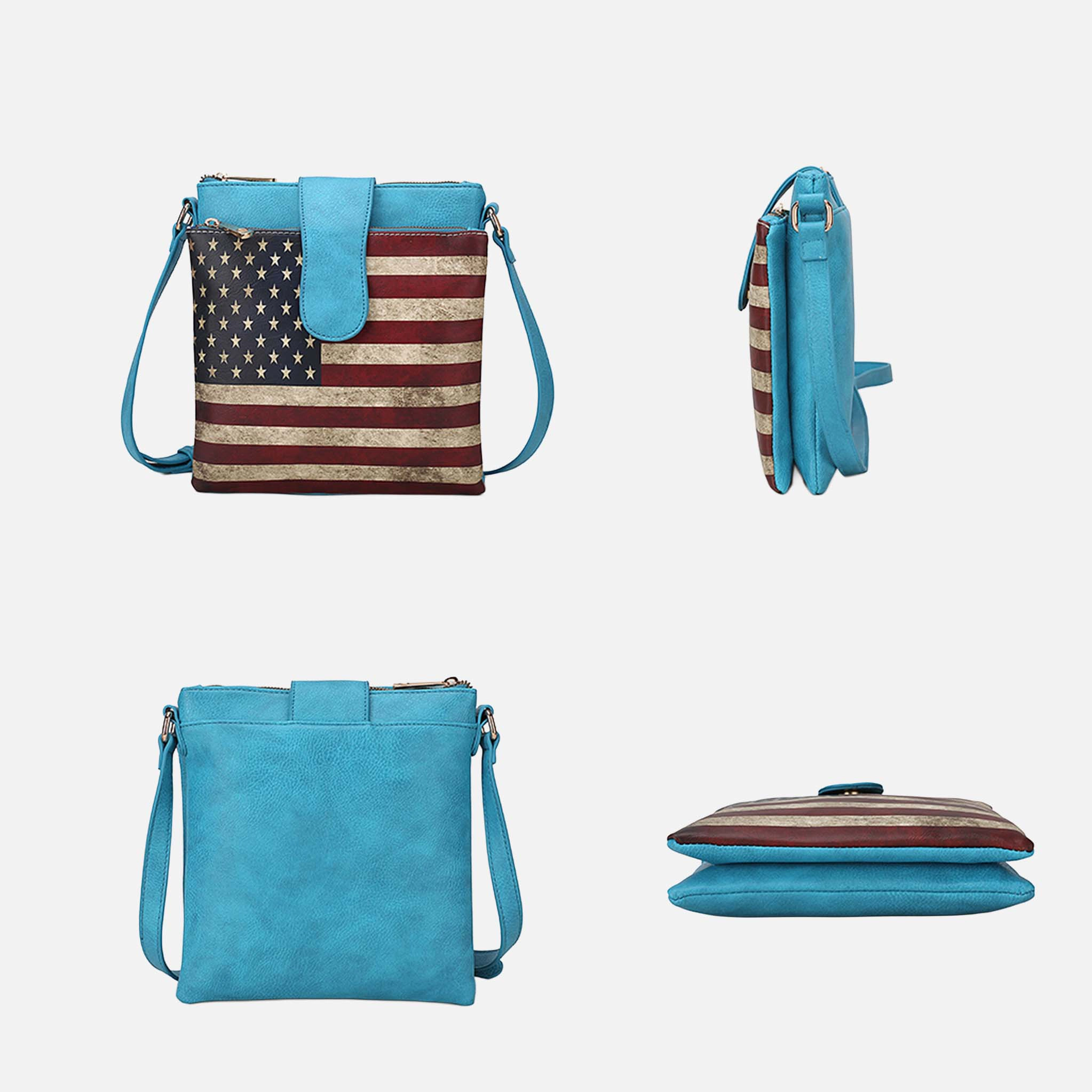 Mia K Collection Josephine Crossbody Bag - Vegan Leather Patriotic Print, Two-Compartment, Adjustable Strap