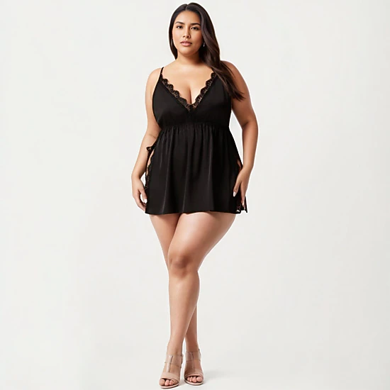 Anna-Kaci Women's Plus Size Babydoll Chemise Lace Trim Nightgown Adjustable Strap Flowy Sleep Dress
