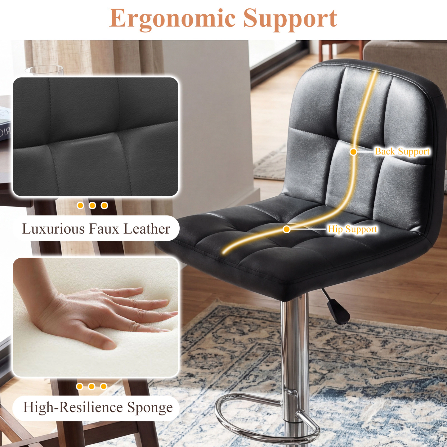Glintex 2-Piece Adjustable Swivel Bar Stool Set with Heavy-Duty Metal Base