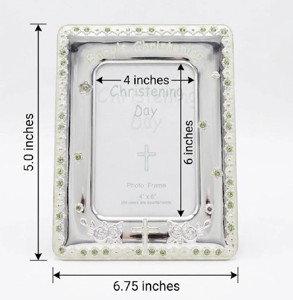 Jiallo "Baby's Christening Day" 4x6" Silver-Plated Photo Frame with Green Accents