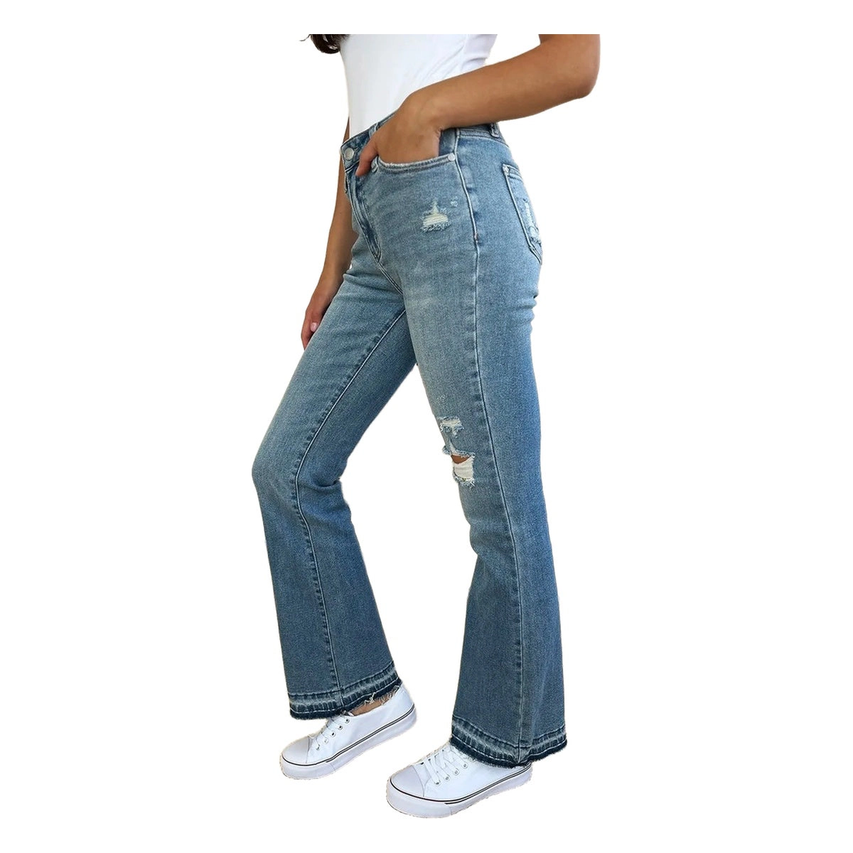 Judy Blue Full Size Mid Rise Destroyed Hem Distressed Jeans