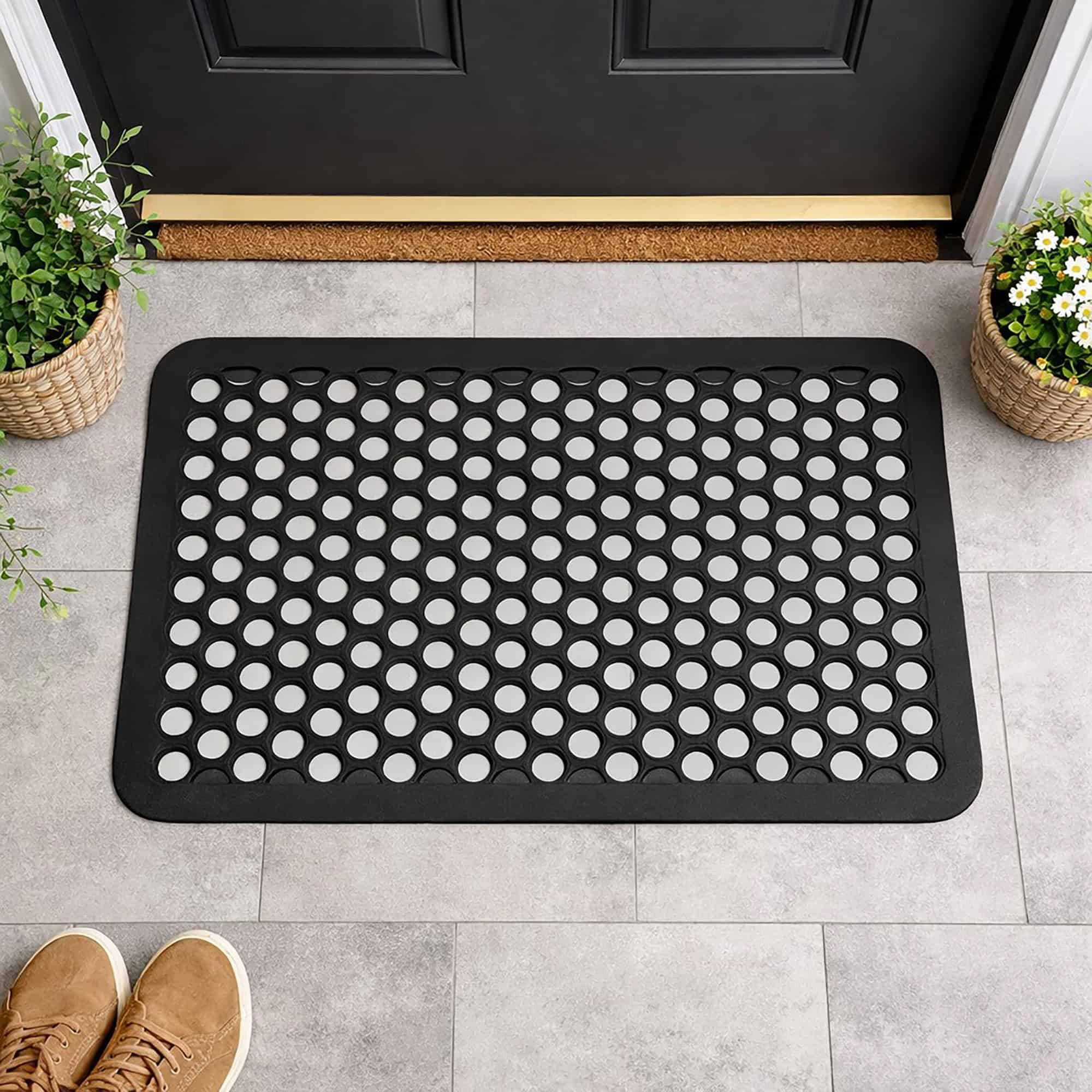 Evideco French Home Goods Black Harold Railing Rubber Doormat 24 x 16 Inches