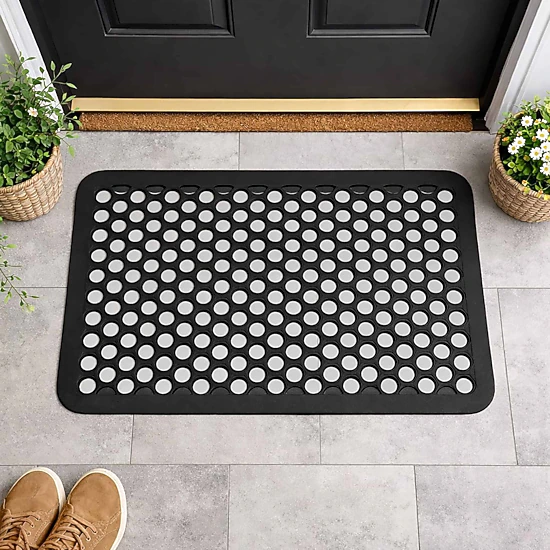 Evideco French Home Goods Black Harold Railing Rubber Doormat 24 x 16 Inches