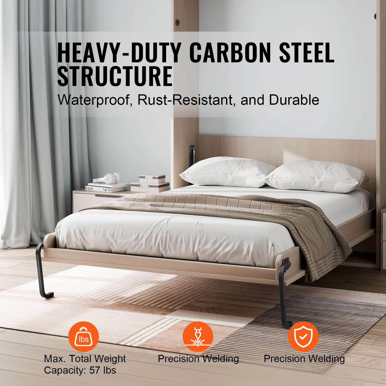 HONGGE Murphy Bed Kit Vertical Deluxe DIY Wall Bed Mechanical Hardware Kit Pneumatic Lever Heavy Duty Bed Frame Support