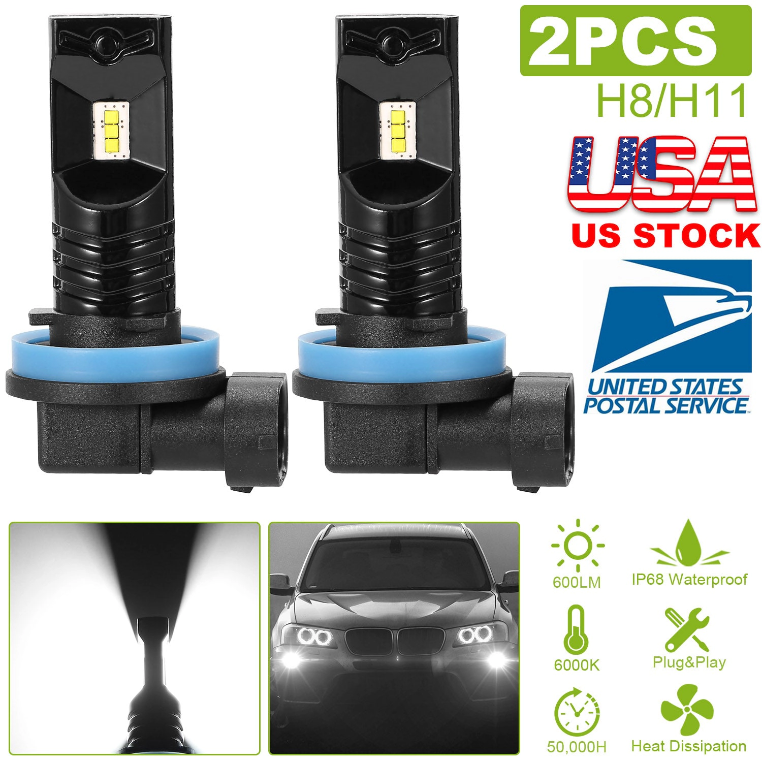 GBruno H8/H9/H11 LED Fog Light Bulbs 2-Pack
