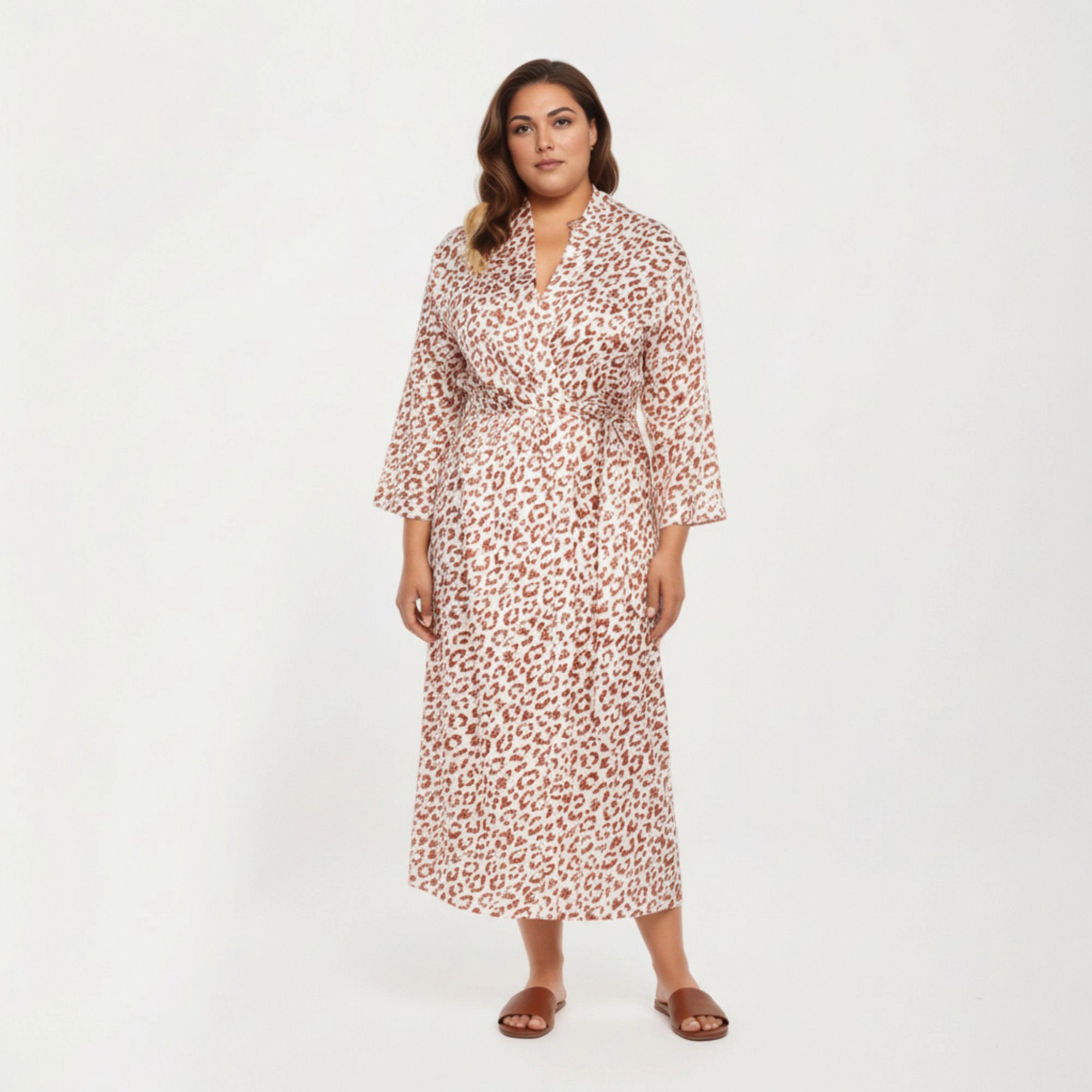 Anna-Kaci Women's Satin Leopard Print Robe with Waist Tie Soft Silky Fabric Wide Sleeves and Flowing Longline Silhouette