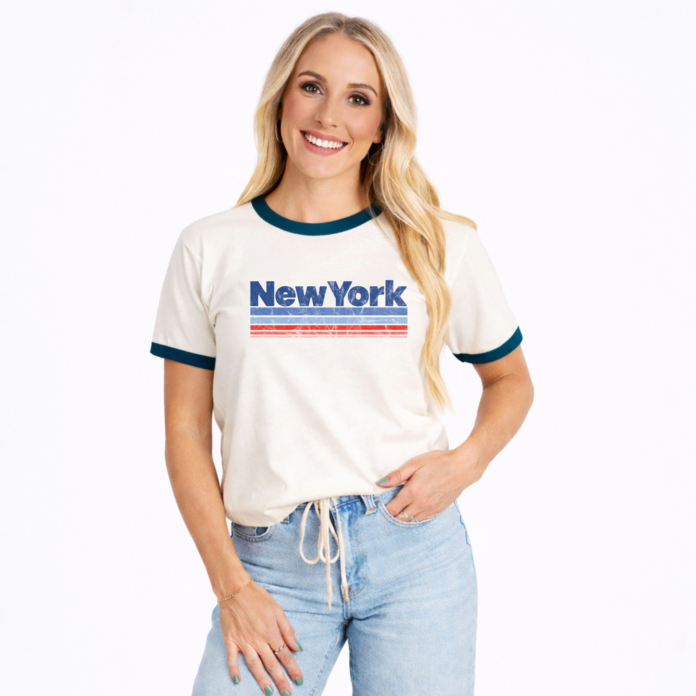 Simply Sage Market - Women's Ringer Graphic T-Shirt New York Retro Stripes