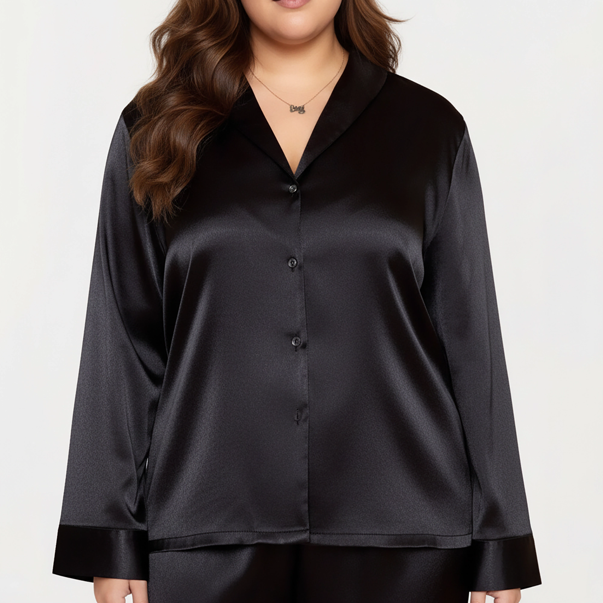 Anna-Kaci Women's Plus 2-Piece Satin Pajama Set with Relaxed Button Front Top and Wide Leg Pants