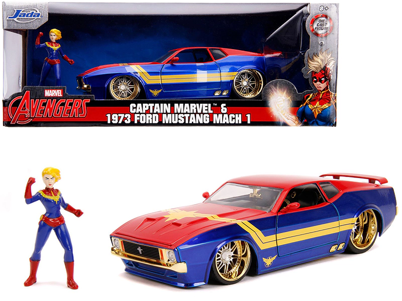 Jada 1973 Ford Mustang Mach 1 with Captain Marvel Diecast Figurine "Avengers" "Marvel" Series 1/24 Diecast