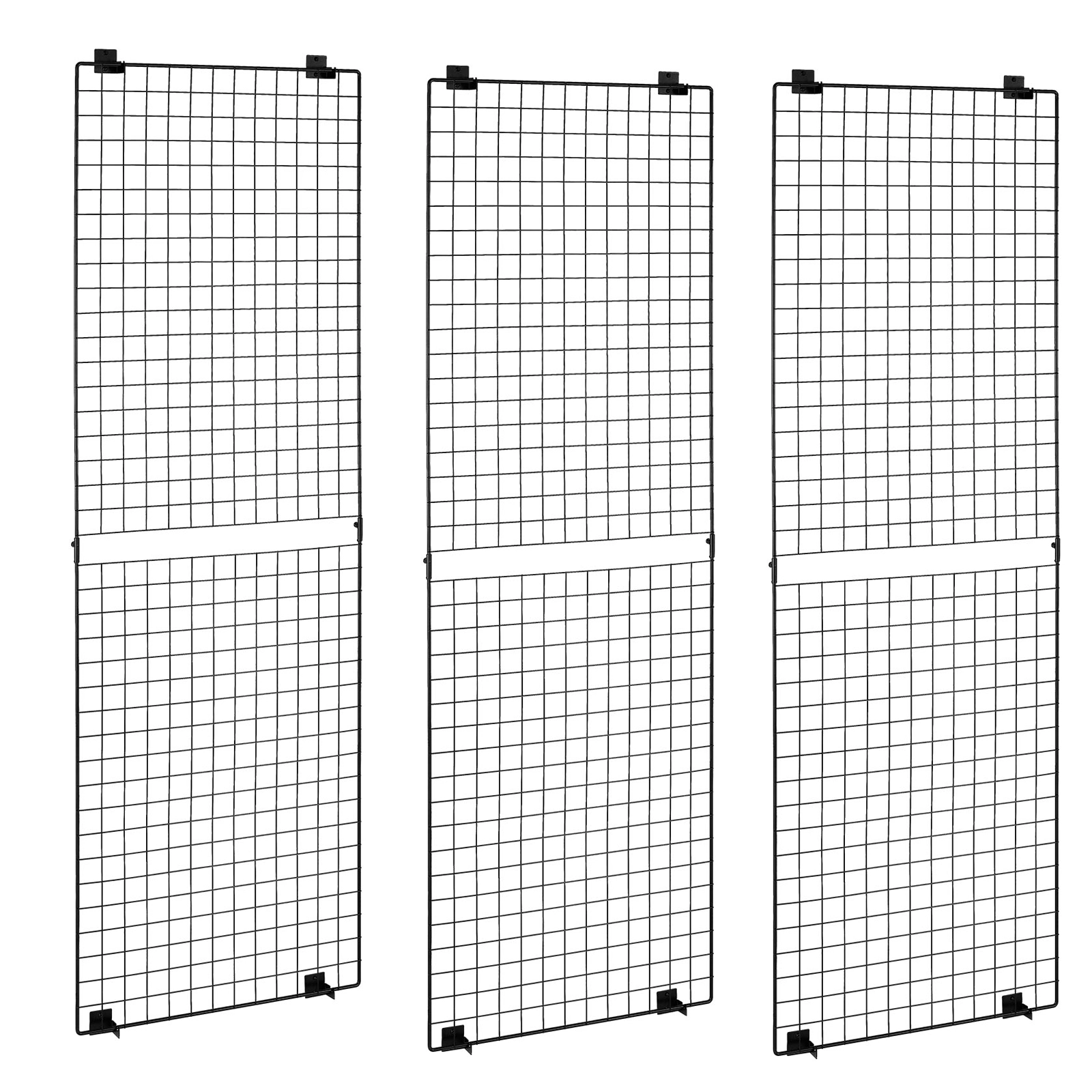 HONGGE Grid Wall Panels Wire Grid Panels Display Rack Movable Art Display Shelf with Wheels and Hooks Black Carbon