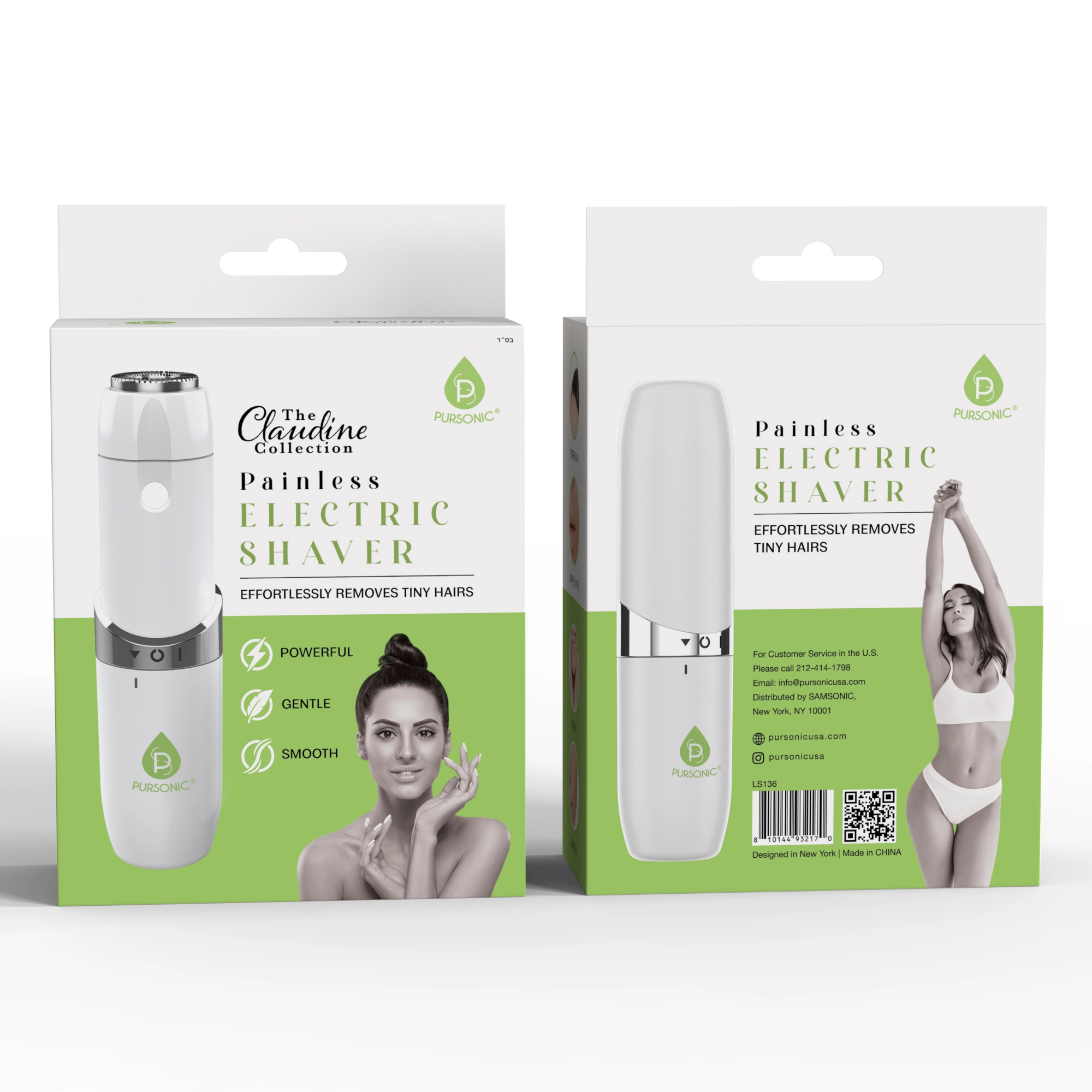 Pursonic Women's Painless Electric Facial Hair Remover Shaver Claudine Collection