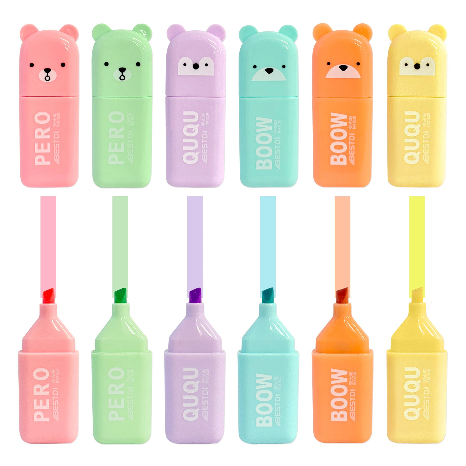 Wrapables 4-Compartment Pencil Case Set with Colorful Bear Highlighters, Black