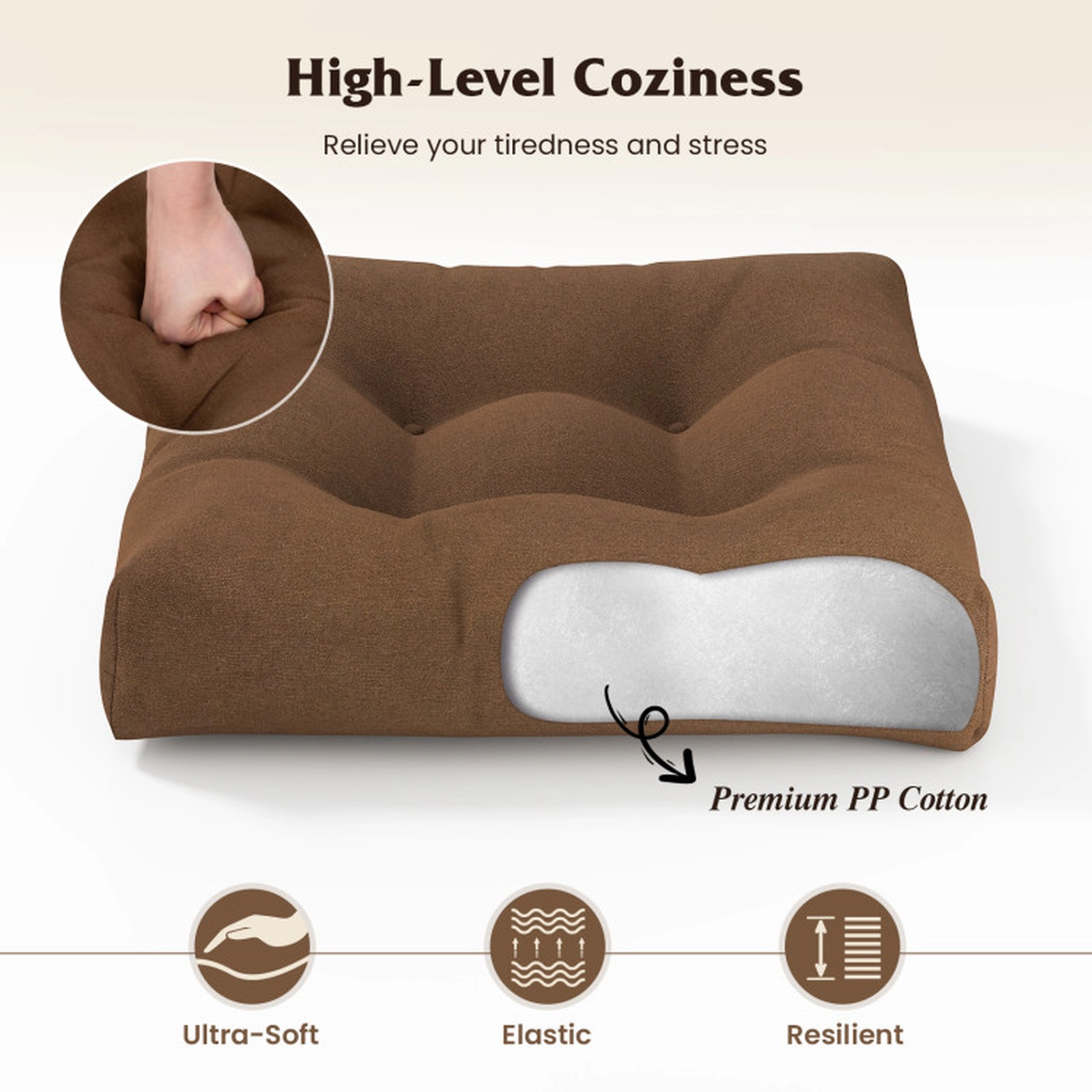 SUGIFT 2-Pack 21-in x 21-in Coffee Waterproof Outdoor Patio Chair Seat Cushion Pads with Sun Protection