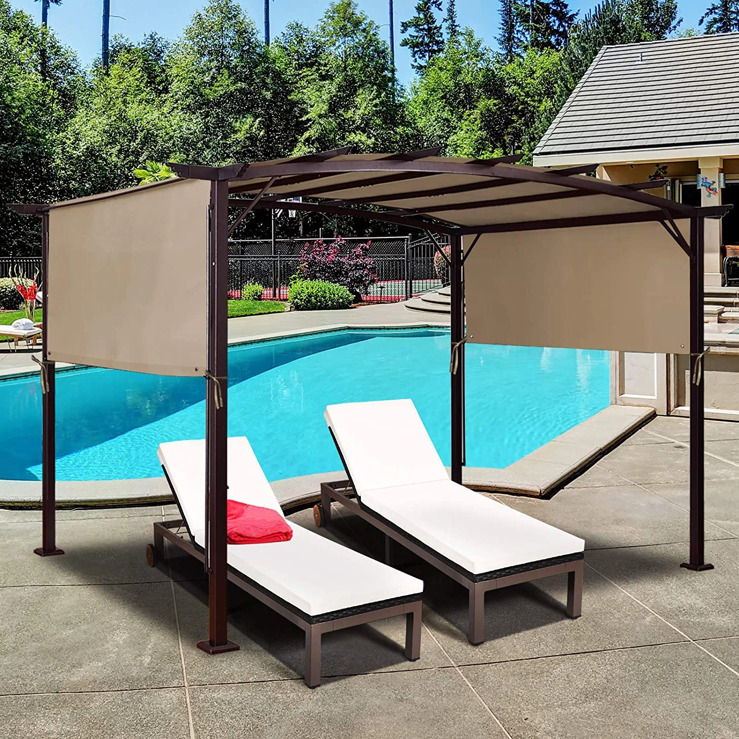 SUGIFT Outdoor Replacement Pergola Canopy Shade Cover 17 x 7 in with Copper Grommets and 4 Straps Beige
