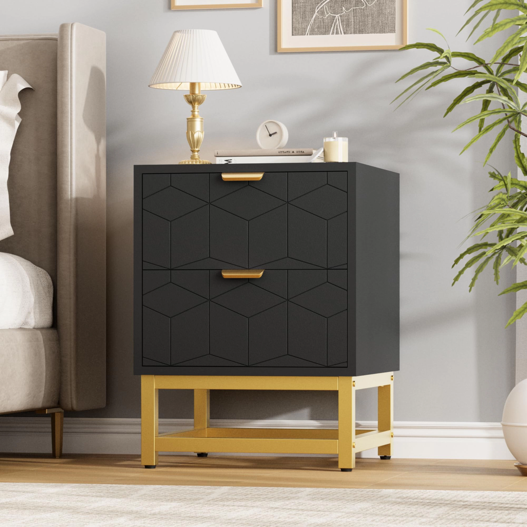 Modern 2 Drawer Nightstand Dresser, Small End Table with Storage for Bedroom Living Room