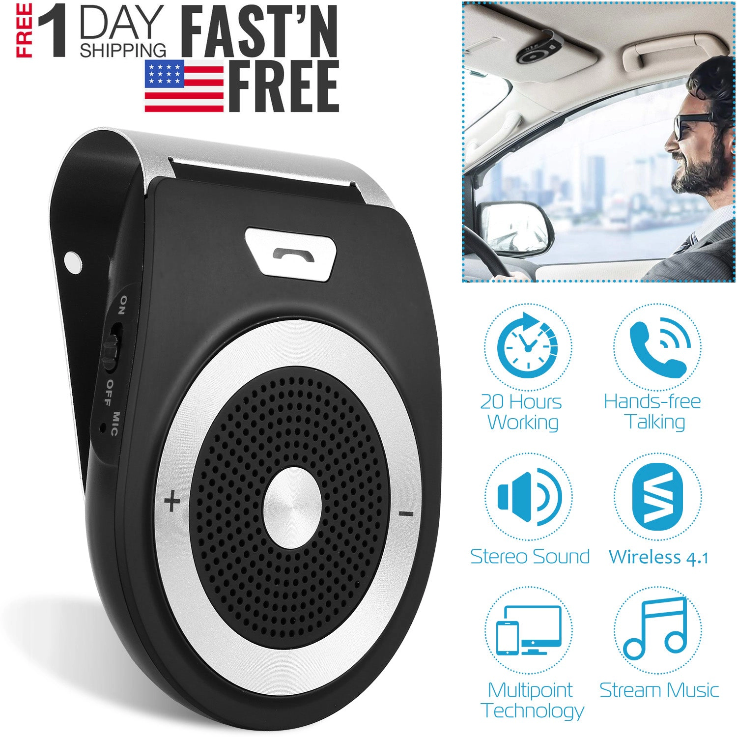 GBruno Wireless Hands-Free Car Speakerphone
