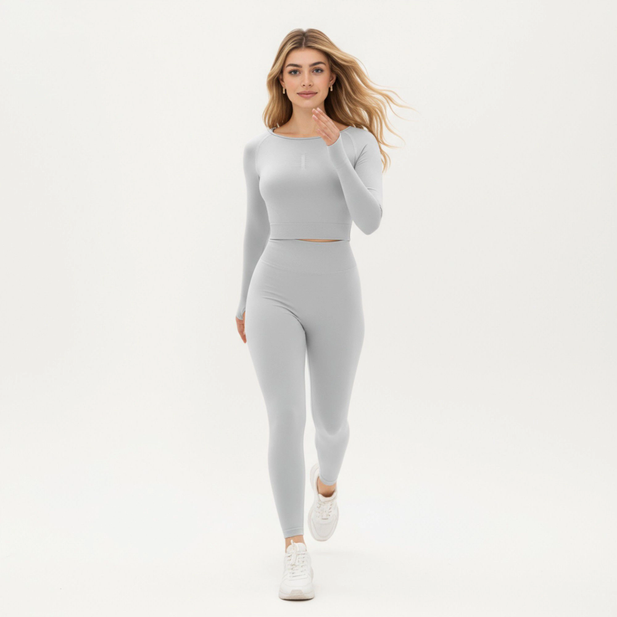 Anna-Kaci Women's Seamless Long Sleeve Cropped Top with Thumbhole Cuffs and Fitted Waistband