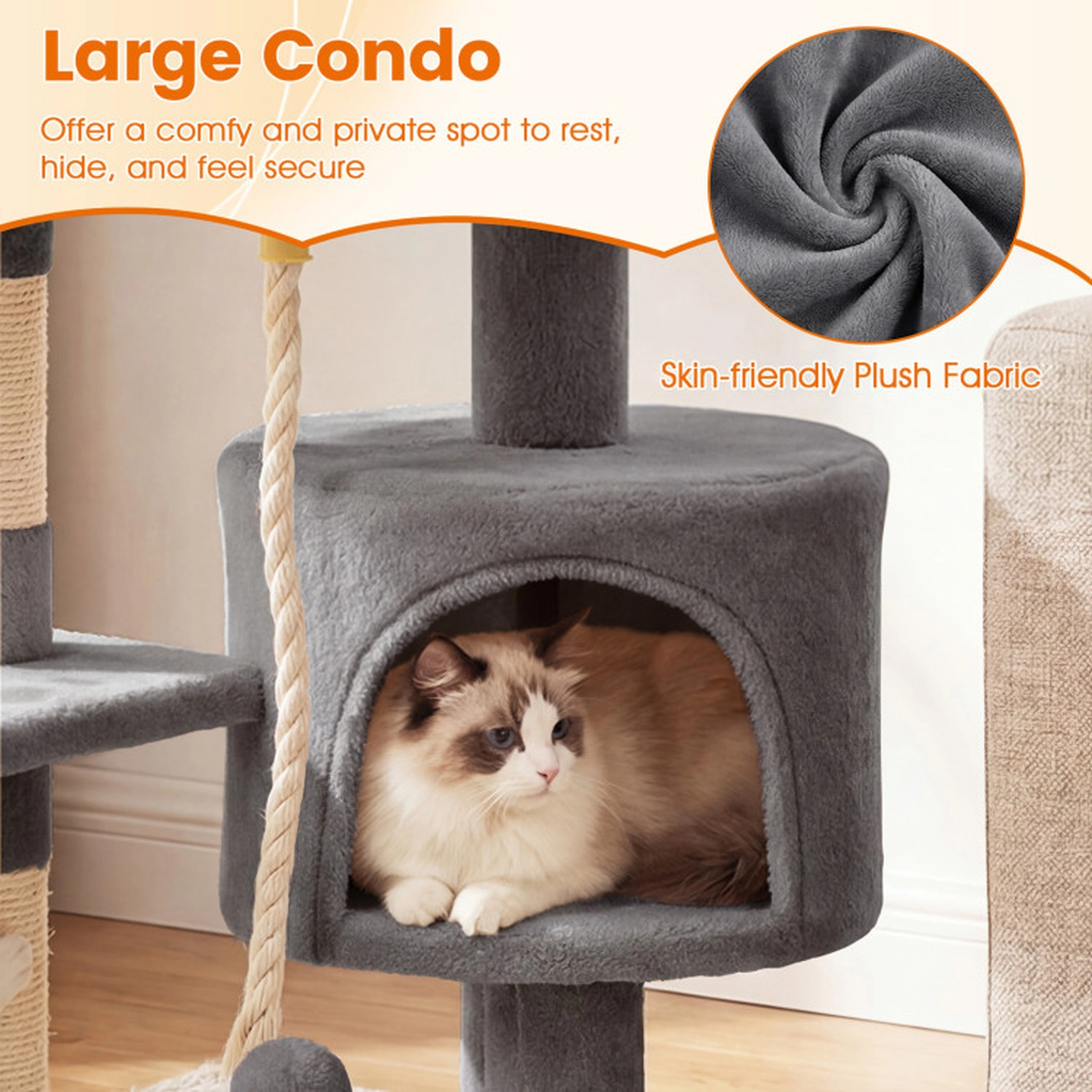 SUGIFT 36-in Light Gray Kitten Cat Tree Tower with Plush Top Perch Sisal Posts and Soft Condo for Indoor Cats