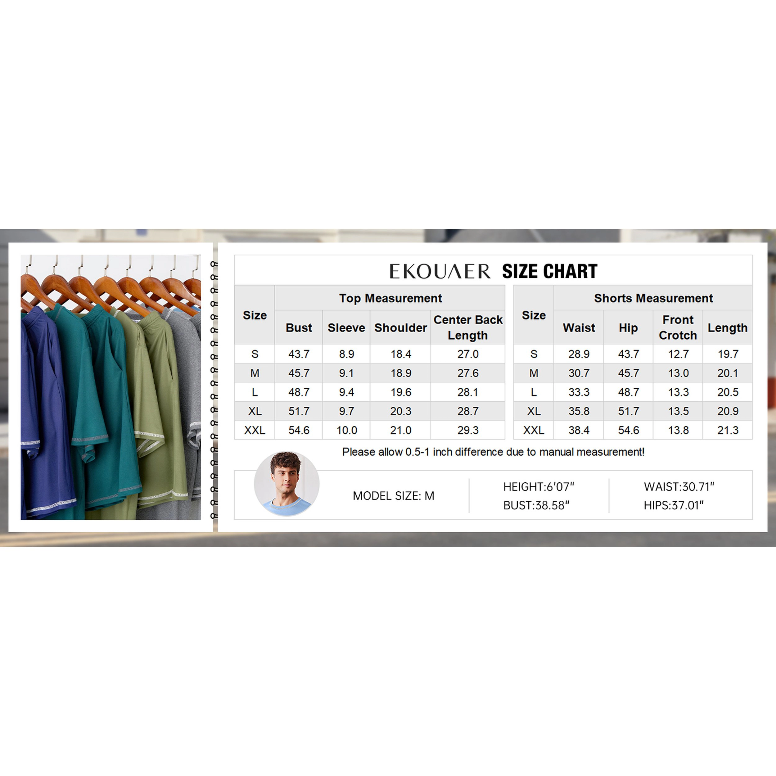 Ekouaer Men's Pajamas Set Soft Sleepwear lightweight 2 Piece Shorts