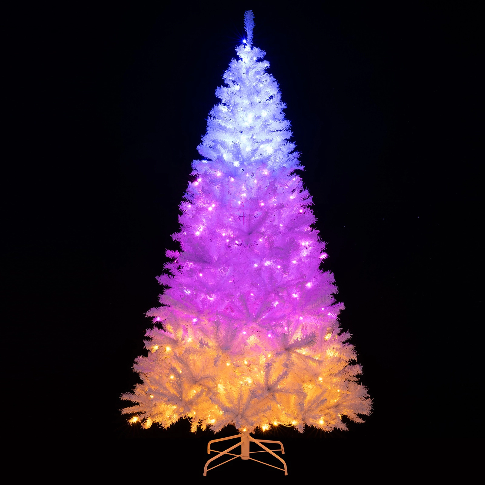 SUGIFT 7 ft White Pre-Lit Artificial Christmas Tree Hinged Xmas Tree with 11 Lighting Modes