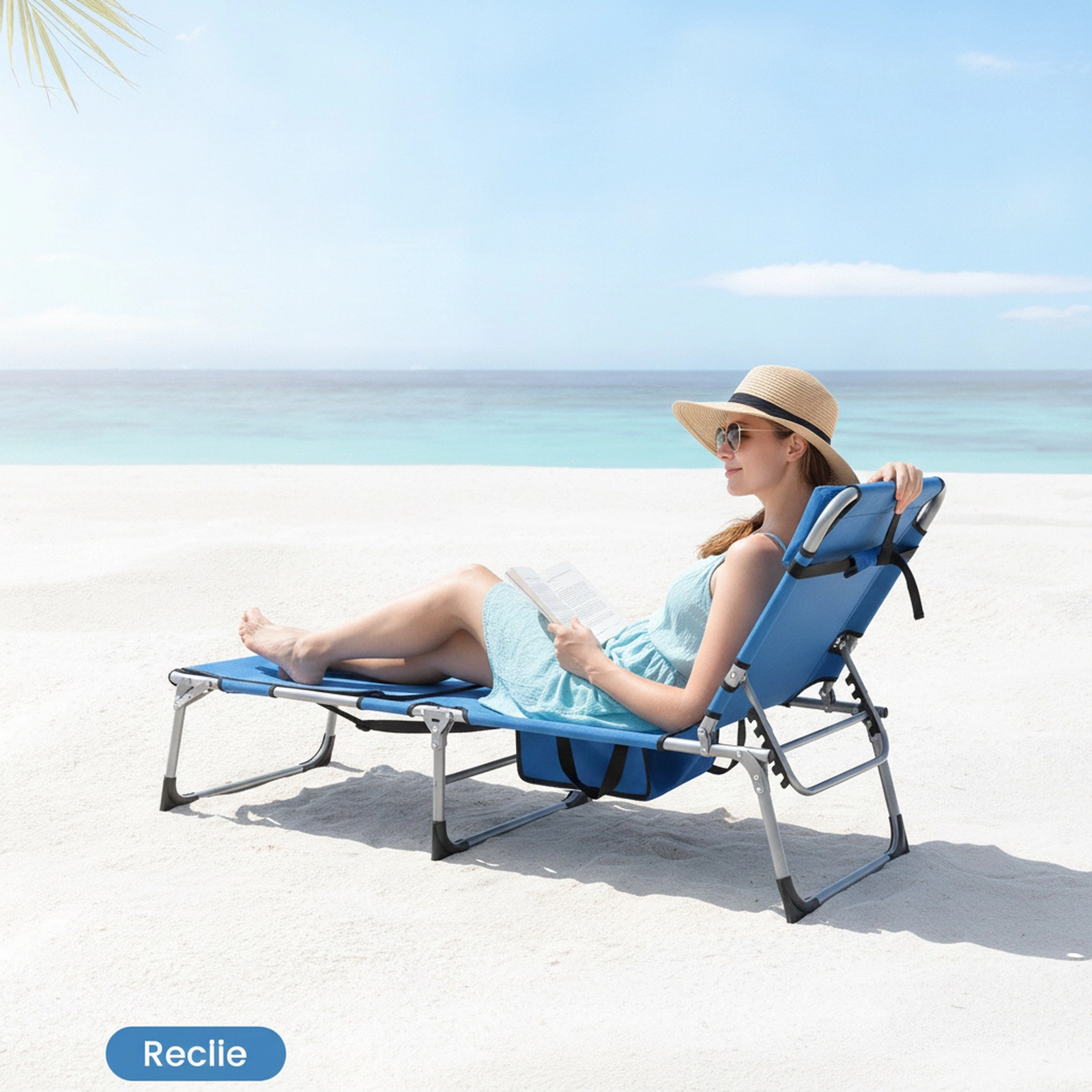 SUGIFT Set of 2 Blue Tanning Chairs with Face Hole, Arm Openings and Adjustable Backrest