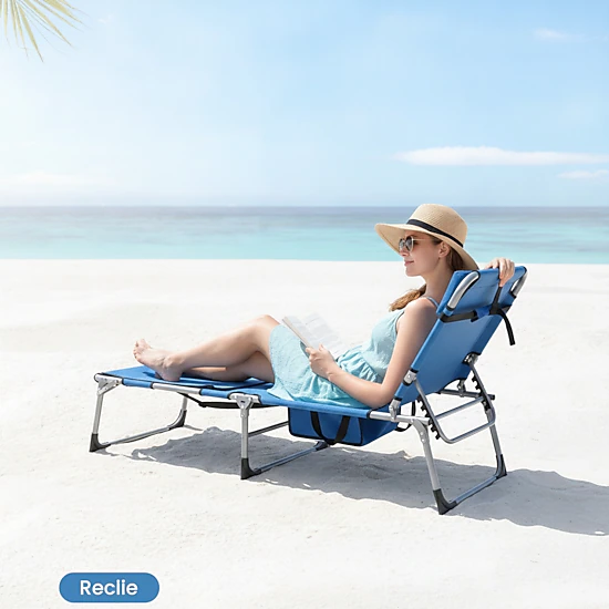 SUGIFT Set of 2 Blue Tanning Chairs with Face Hole, Arm Openings and Adjustable Backrest