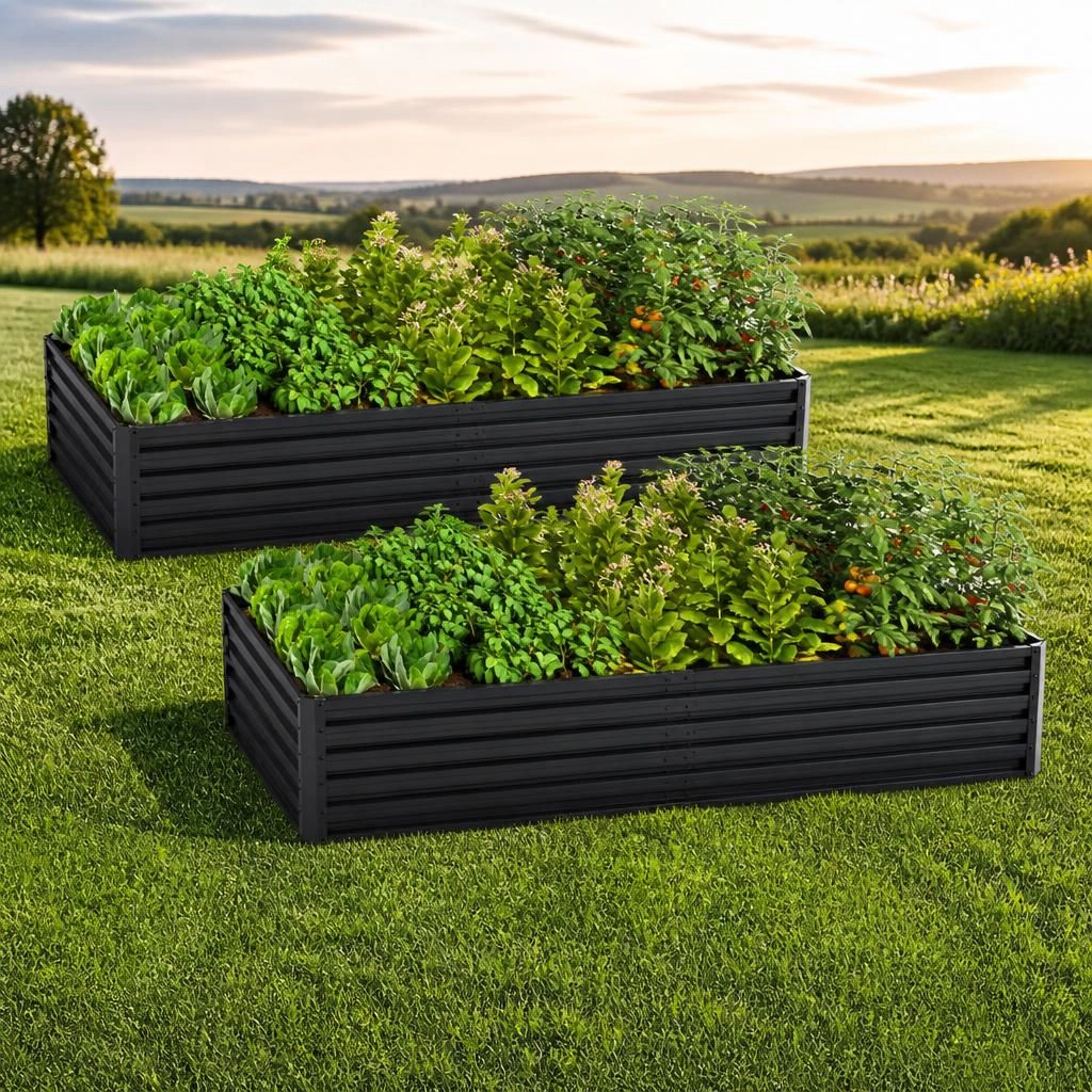 WOW PIONEER Large Rectangular Metal Raised Planter Bed for Vegetables Flowers Herbs Fruits