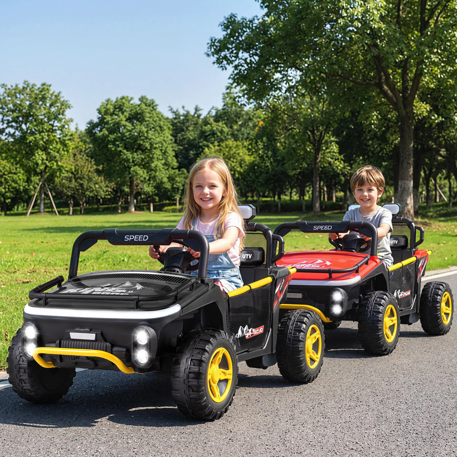 LJG 24V Ride on Toy for Kids 2 Seater Truck Car with Horn Music Story