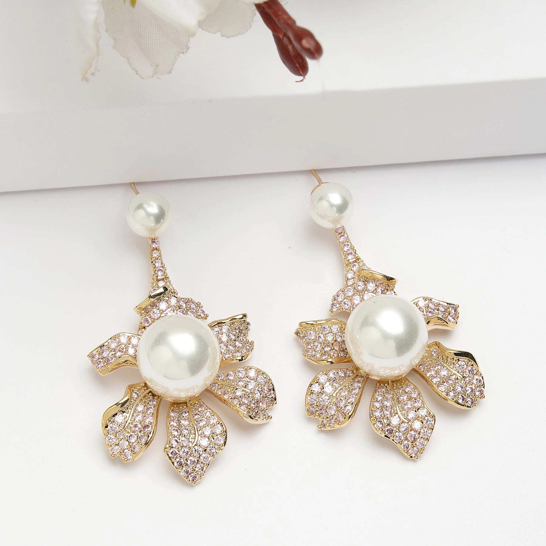 AGP PARIS Womens Diva Collection Cubic Zirconia Blooming Pearl Floral Earrings