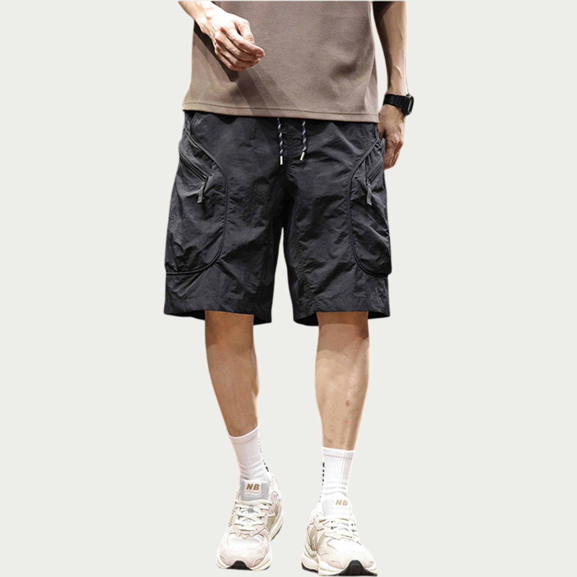 Anna-Kaci Mens Drawstring Utility Cargo Shorts with Zip Pockets