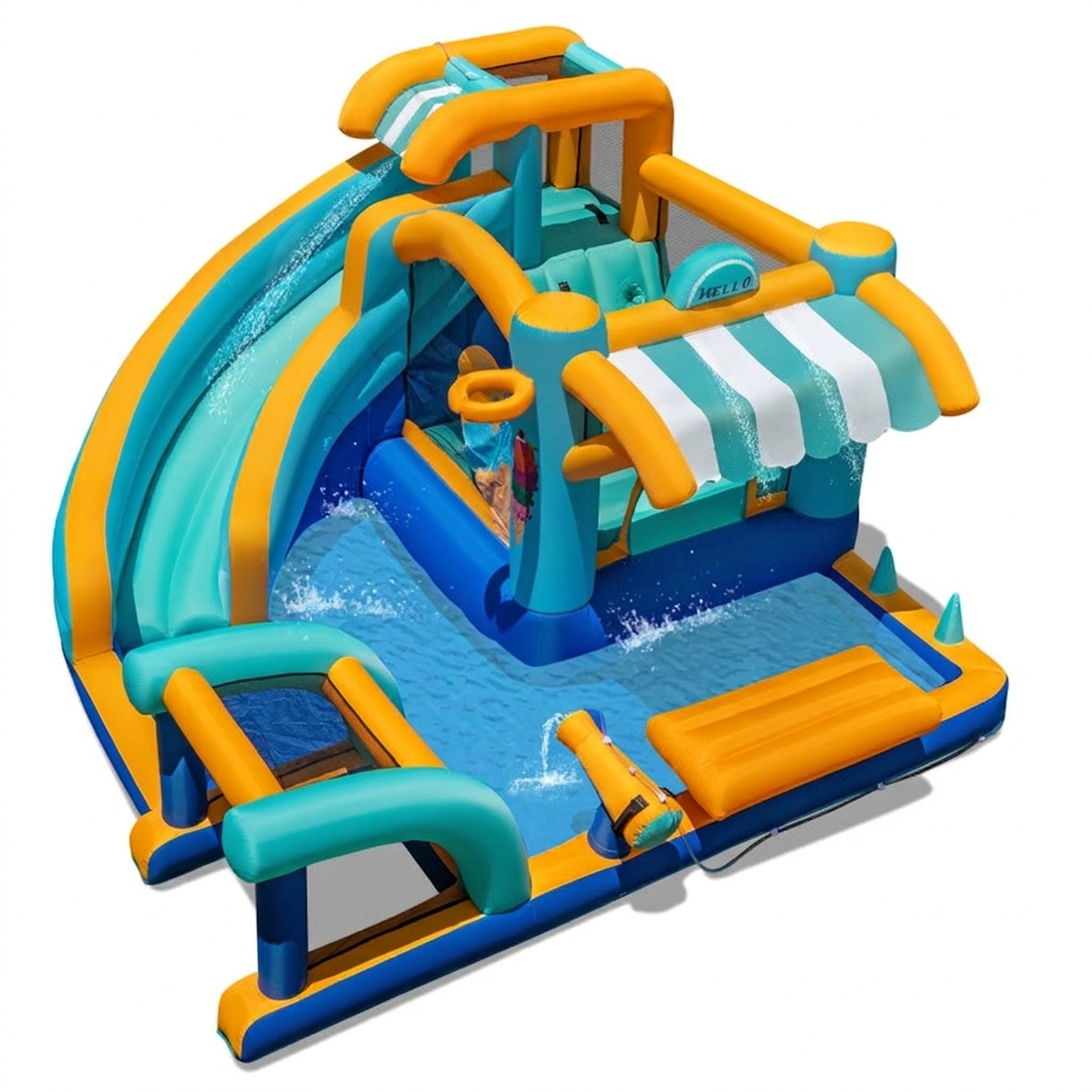 SUGIFT 8-in-1 330-lb Capacity Ice Cream Inflatable Bounce House with Curved Water Slide and 750W Blower