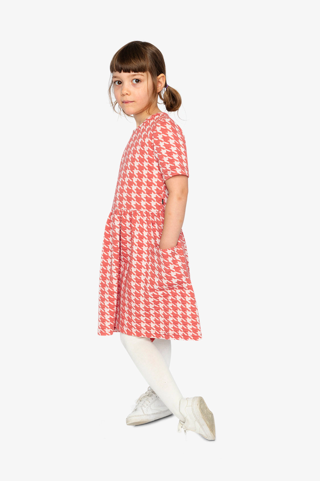 Deux par Girls Houndstooth Short Sleeve Dress with Pockets