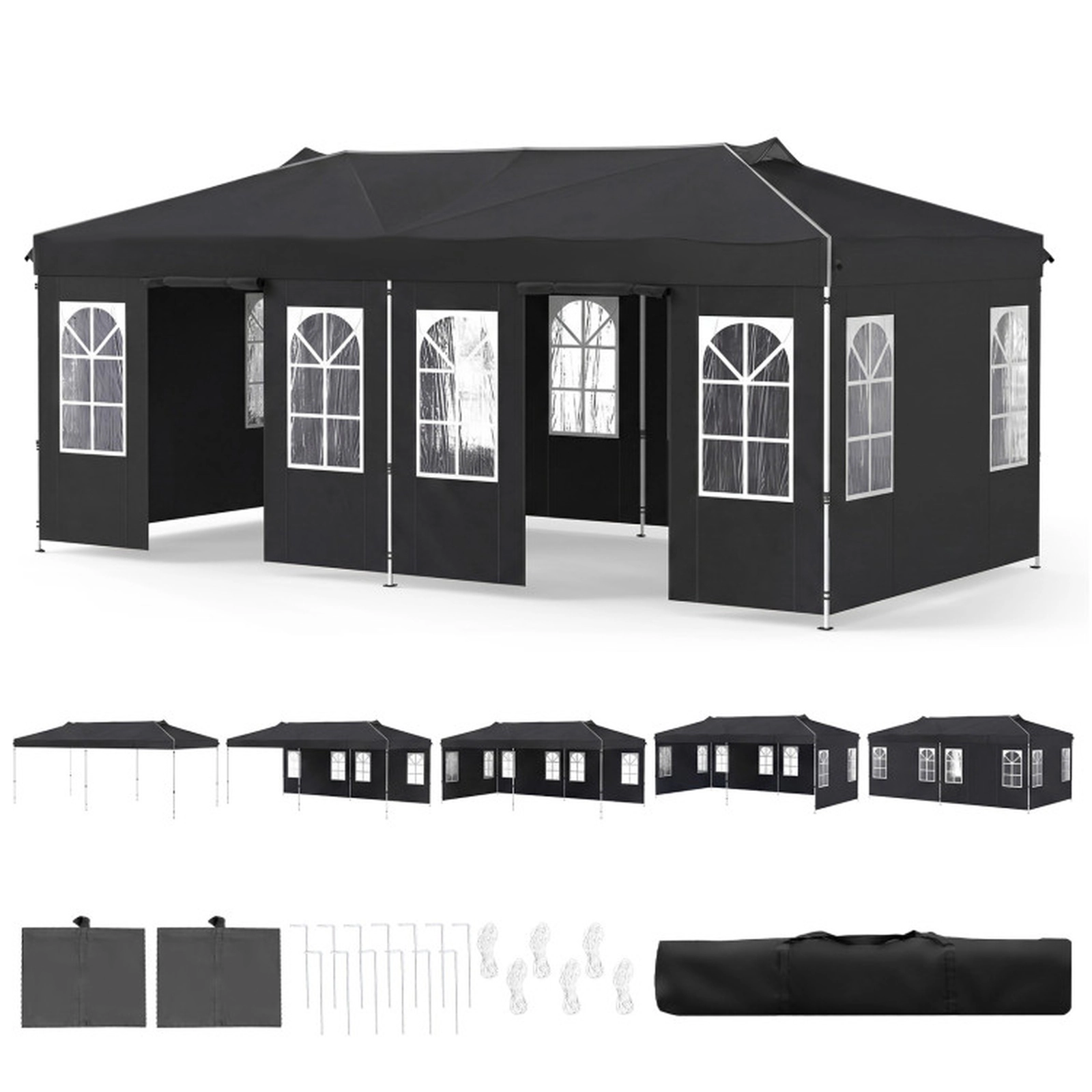 SUGIFT Pop Up Canopy Tent with 6 Sidewalls and Adjustable Height Black