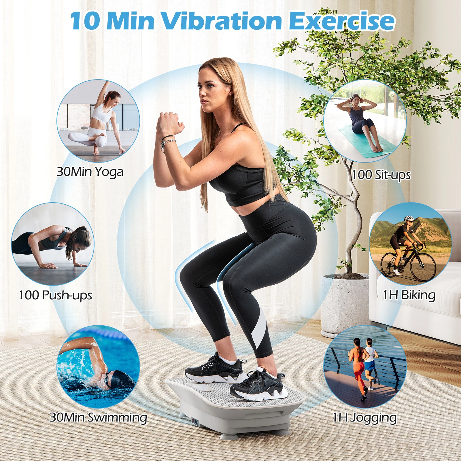 SUGIFT 220-lb Capacity 10-Speed Lymphatic Drainage Vibration Plate Exercise Machine with LED Display and Remote