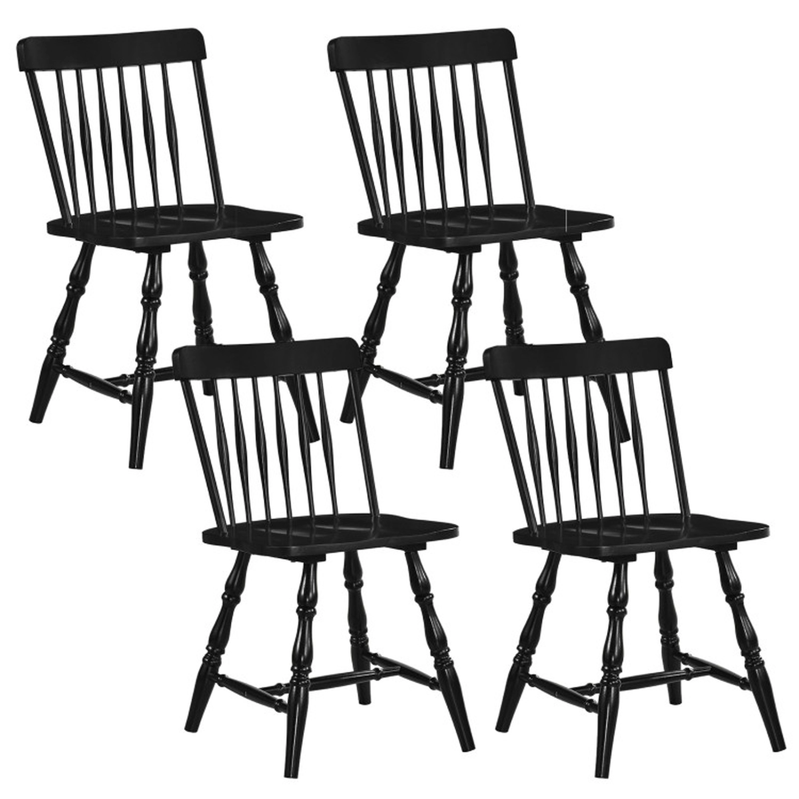 SUGIFT Rubber Wood Windsor Dining Chairs Set of 4 with Curved Spindle Back 330-lb Capacity Black/Natural