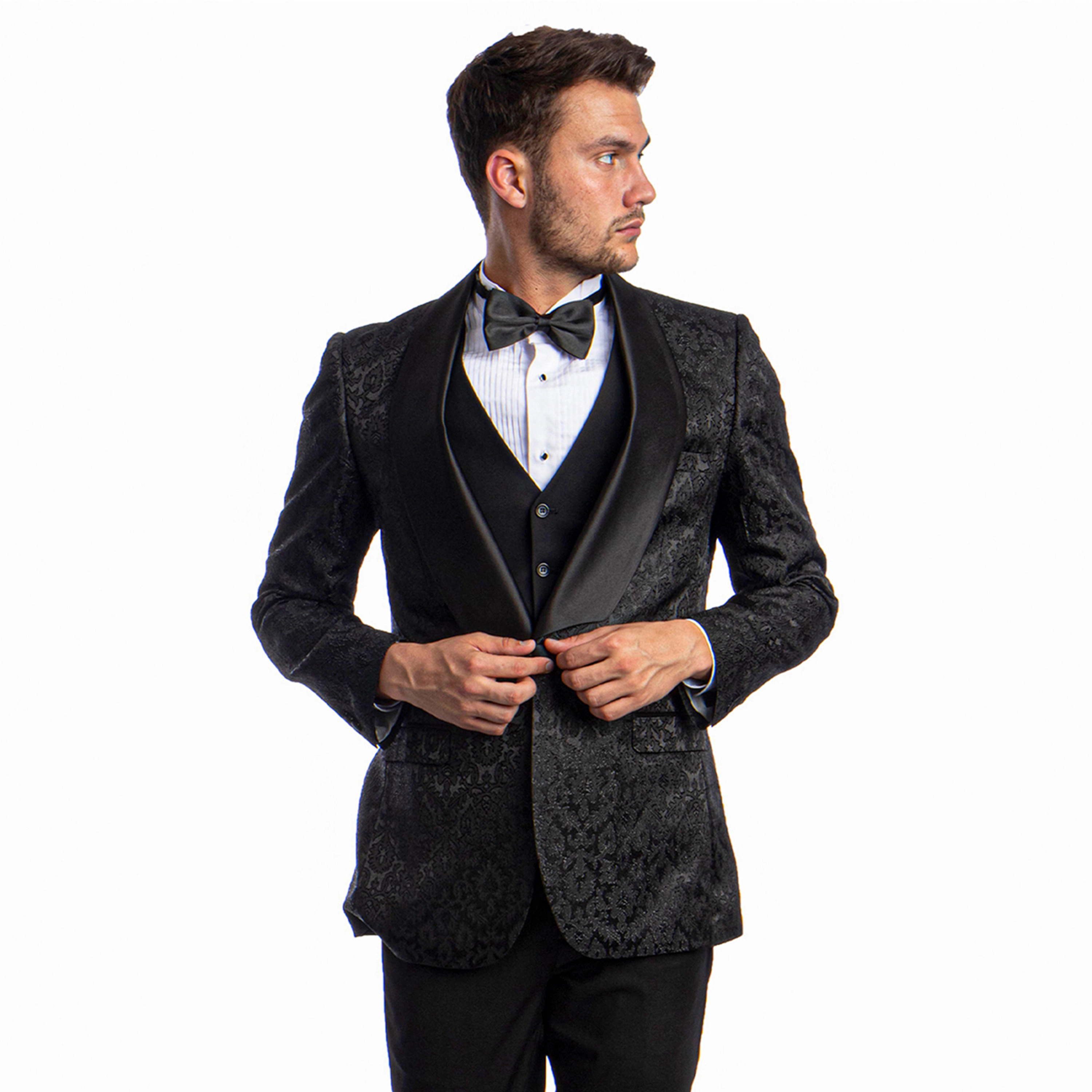 Tazzio Mens Regular Fit Baroque Jacquard 3pc Suit Set