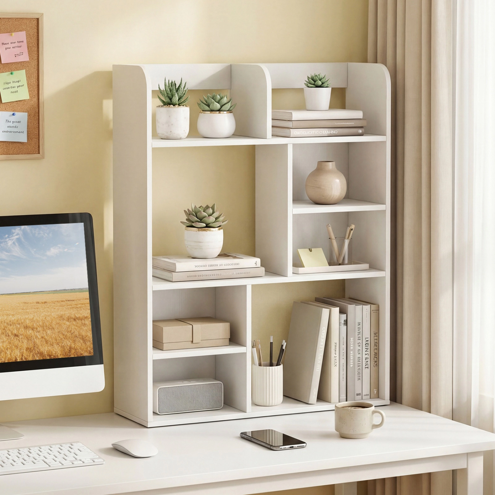 SUGIFT White Desktop Display Rack with 8 Open Cubes for Home Office