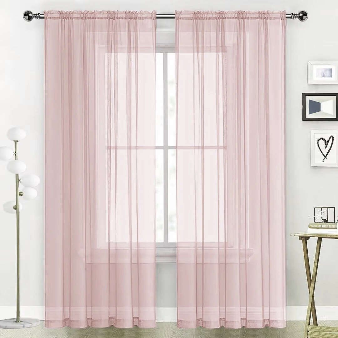 Kate Aurora Hotel Lux 2 Piece Rose Pink Rod Pocket Sheer Curtain Panels