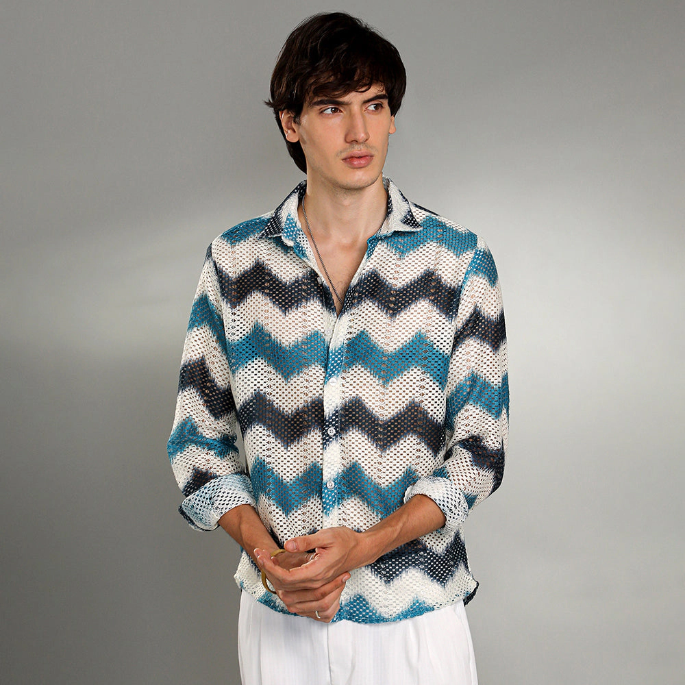 Chevron-Block Knit Shirt
