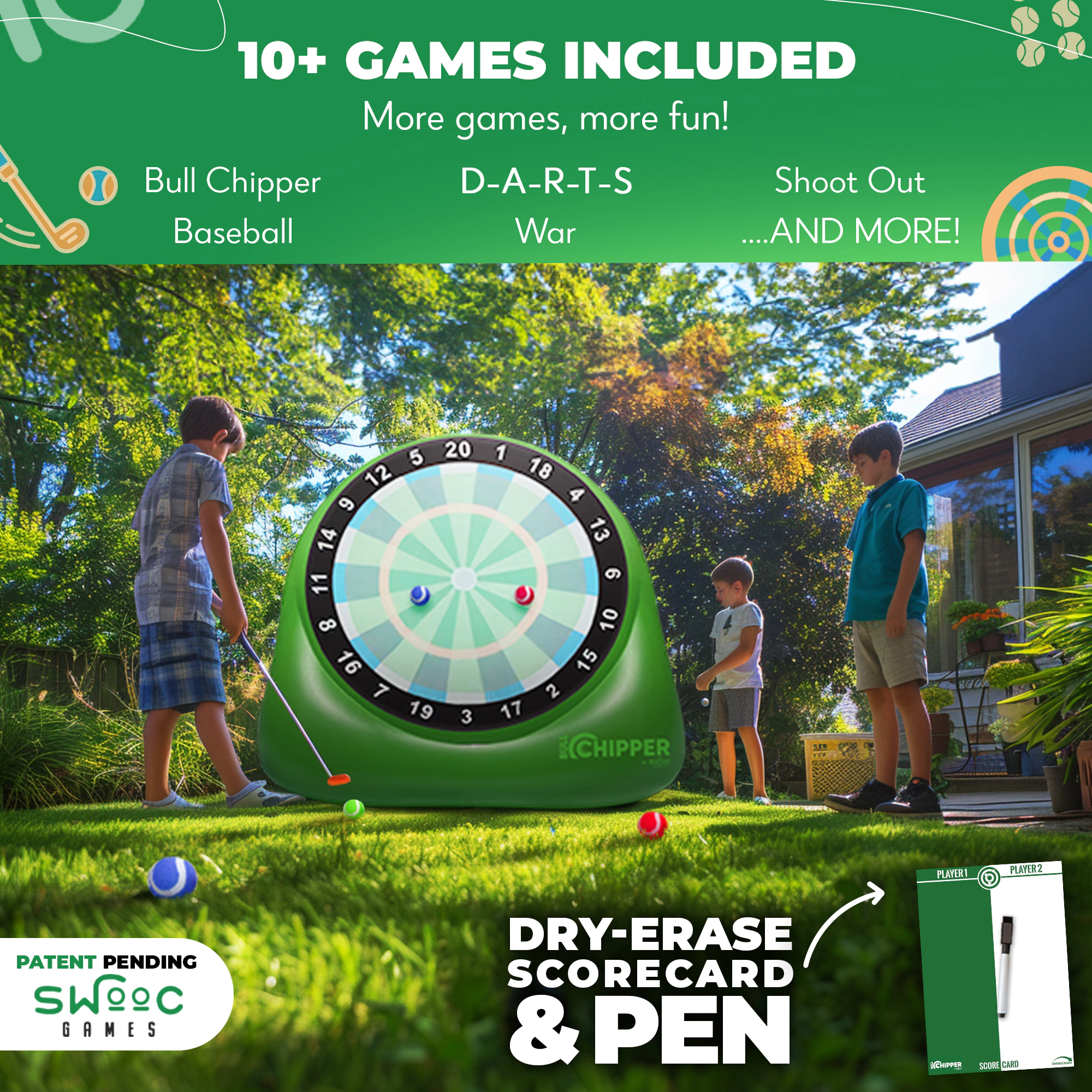 Swooc Games | Bull Chipper™ | Giant Golf Darts with 10+ Golf Games