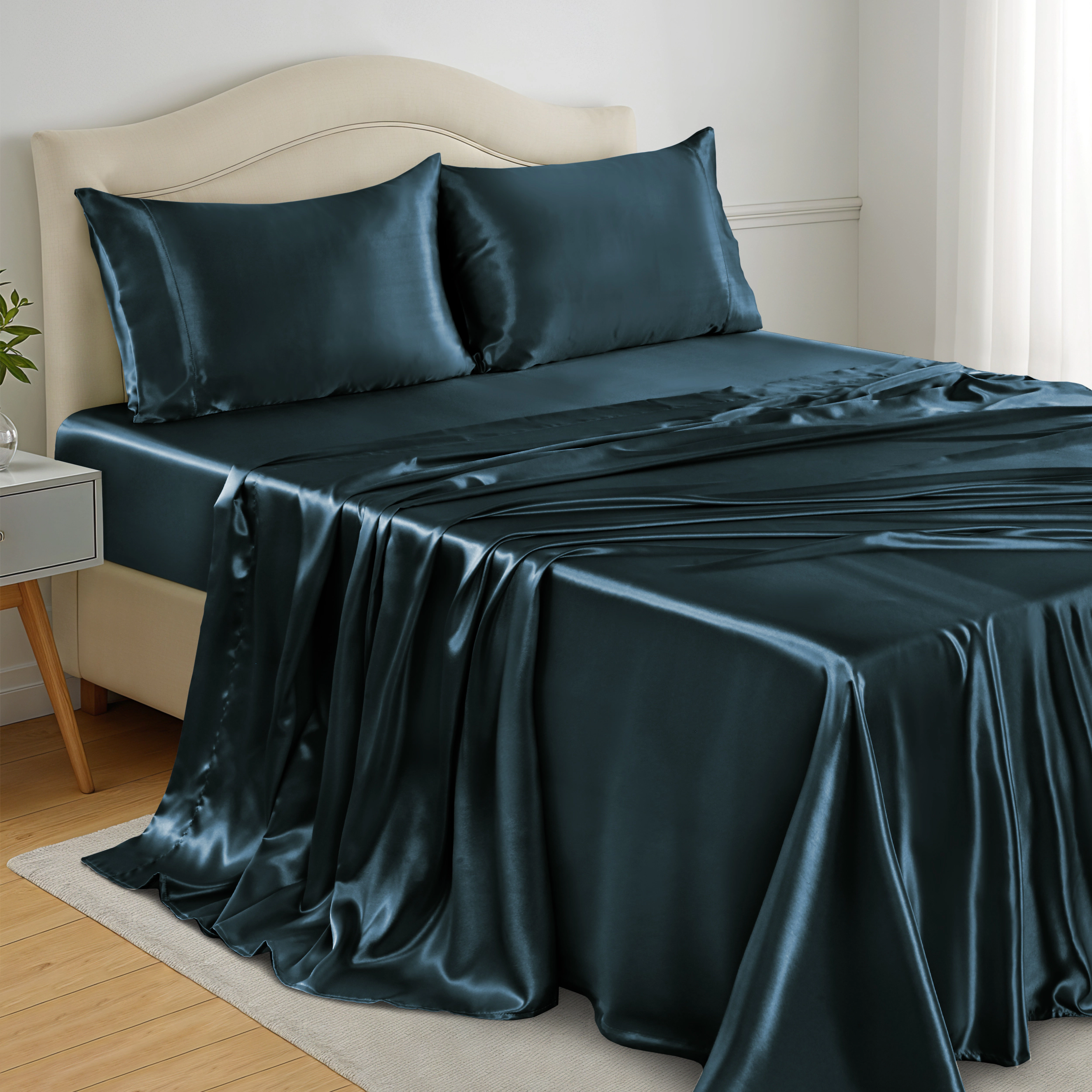 Lux Decor Collection Satin 4 Piece Sheet Set Ultra Soft Silky Wrinkle Resistant Sheets & Pillowcases