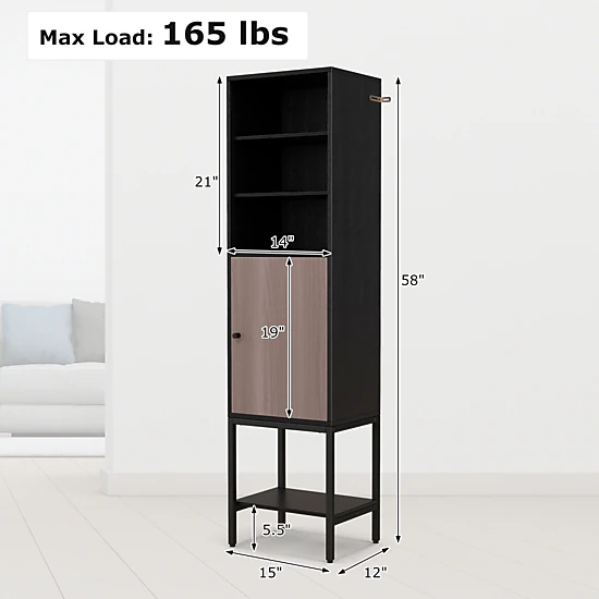 Glintex 57-Inch Narrow Cabinet with Metal Legs Soft-Close Hinges and 165-Lb Load